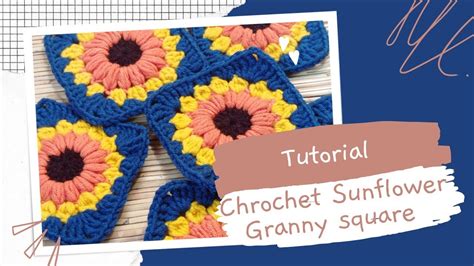 Crochet Sunflower Granny Square Tutorial Merajut Granny Square Motif