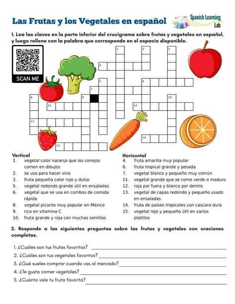 Fruits And Vegetables In Spanish Pdf Crossword Puzzle 7EF