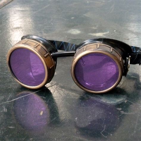 Black and Bronze Compass Steampunk Goggles with Purple Lenses