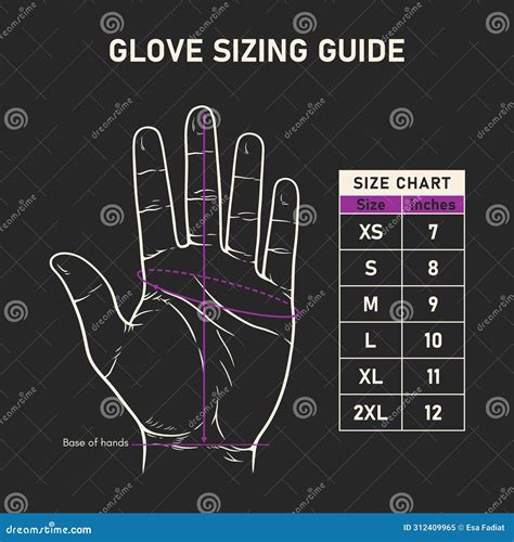 Glove Sizing Guide Chart With Hand Illustration Stock Vector