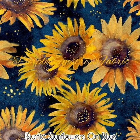 Rustic Sunflowers On Blue Purpleseamstress Fabric