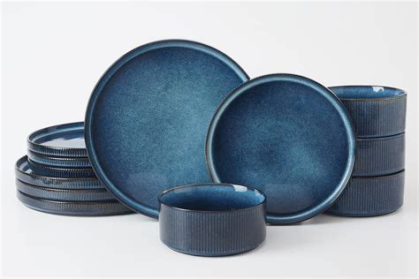 Famiware Stoneware Dinnerware Sets, 12 Piece Dish Set, Nebulas Blue ...