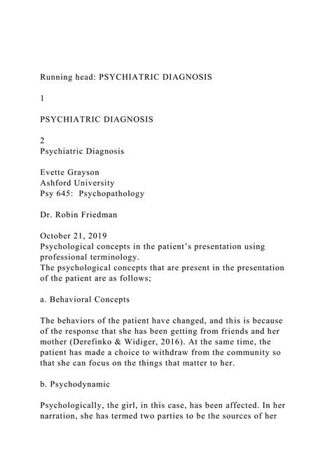 Running Head PSYCHIATRIC DIAGNOSIS1PSYCHIATRIC DIAGNOSI Docx