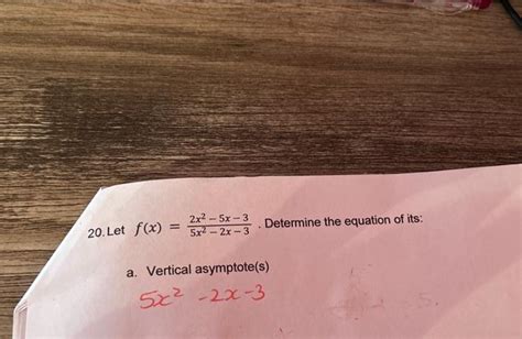 Solved 20 Let F X 5x2−2x−32x2−5x−3 Determine The Equation