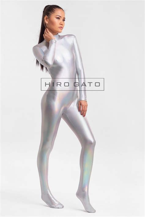 Shiny Hologram Metallic Spandex Lycra Zentai Catsuit Bodysuit Silver