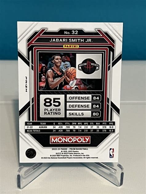 Panini Prizm Monopoly Jabari Smith Jr Rc Silver Prizm