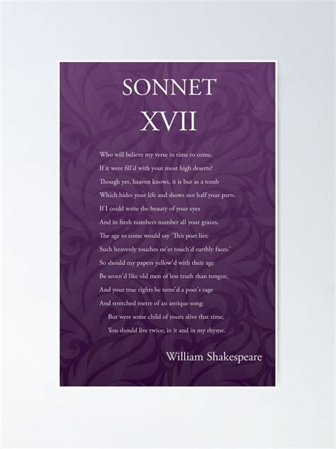 Shakespeare Sonnet 17 XVII Poster By Worldofprints Redbubble