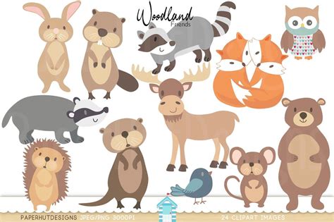 woodland Animals Clipart By PaperHutDesigns | TheHungryJPEG