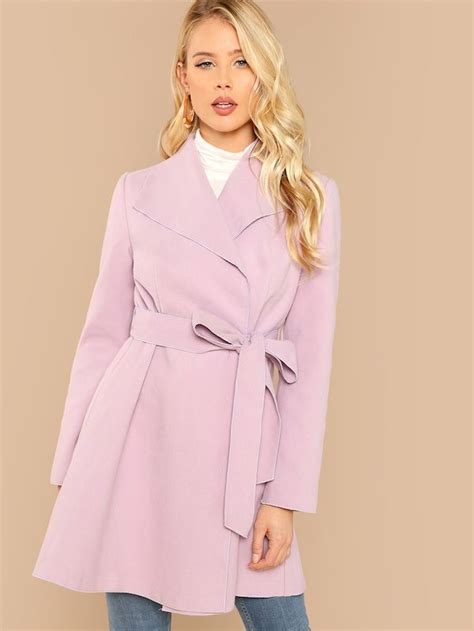 Shein Waterfall Collar Self Belted Coat Fashion Belted Coat