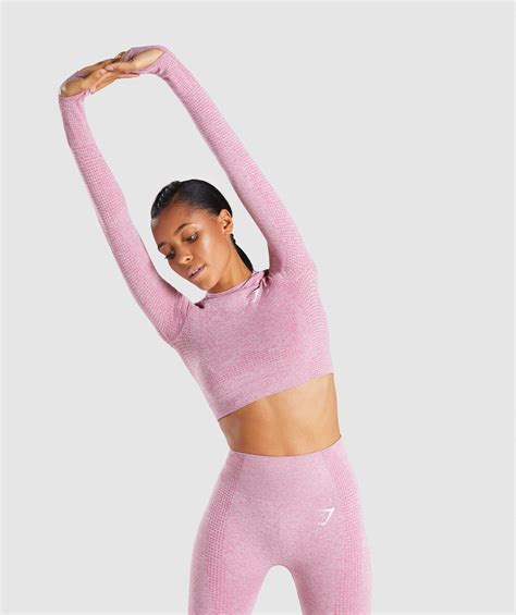 Gymshark Vital Seamless Long Sleeve Crop Top Dusky Pink Marl