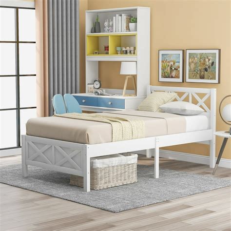 Euroco Twin Wooden Platform Bed With X Shaped Frame White Walmart