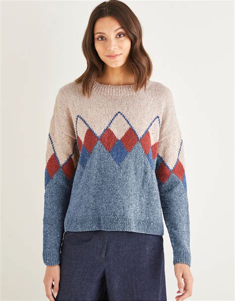 Womens Intarsia Argyll Sweater In Sirdar Haworth Tweed Sirdar