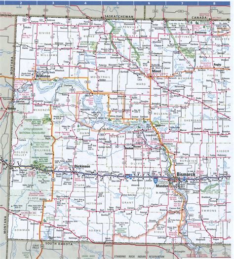 Map Of North Dakota Free Highway Road Map Nd With Cities Towns Counties