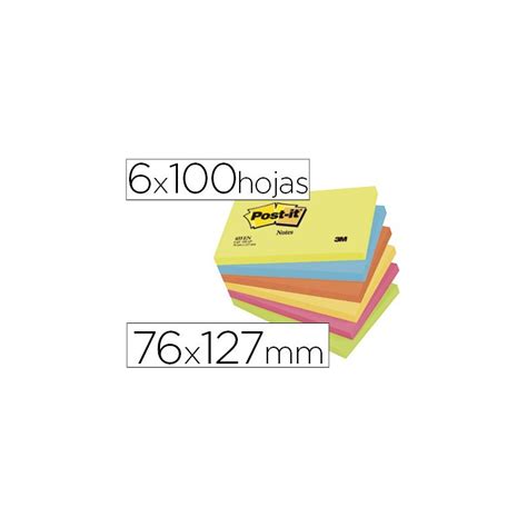 Bloc De Notas Adhesivas Quita Y Pon Post It 76x76 Mm Neon Pack De 6