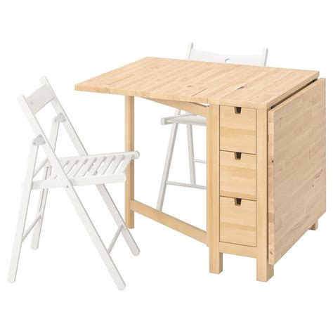 Norden Terje Table And Folding Chairs Birch White Cm