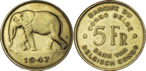 Belgisch Kongo 5 Francs 1947 Leopold III Kursmünze ss MA Shops