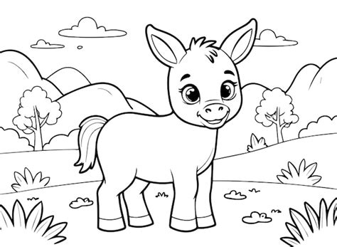 Um Desenho De Desenho Animado De Um Burro Bonito Vetor Premium