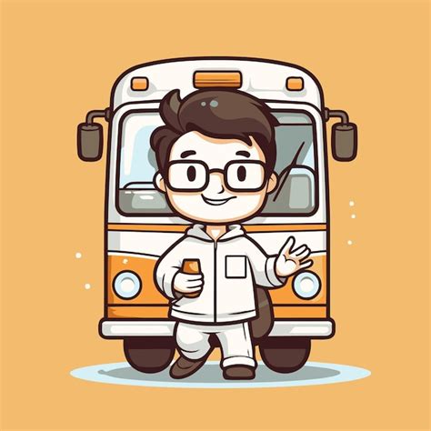 Élève mignon dans le bus scolaire Illustration vectorielle de