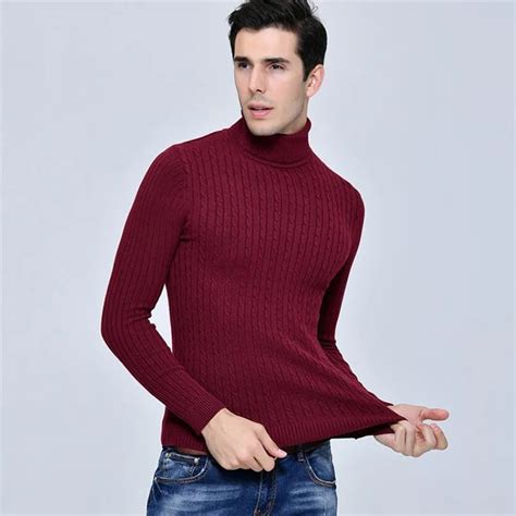 Autumn Winter Sweater Men Casual Slim Pullover Turtleneck Knitted Male Sweaters 4color M Xxl In