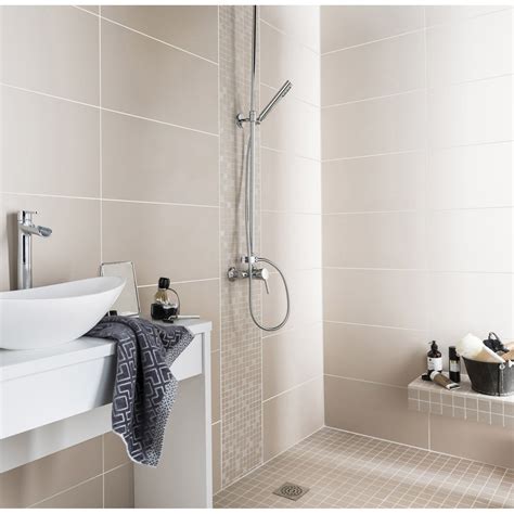 Faïence mur taupe brillant l 30 x L 60 cm Purity Salle de bain beige