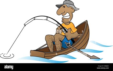 Cartoon man fishing in boat vector illustration Stock Vector Image ...