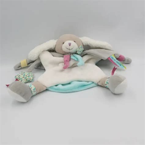 DOUDOU ET COMPAGNIE Marionnette Chien Beige Blanc Gris Bleu Rose Toopi