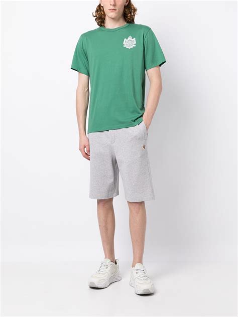 Maison Kitsun Logo Print Cotton T Shirt Green Farfetch Uk