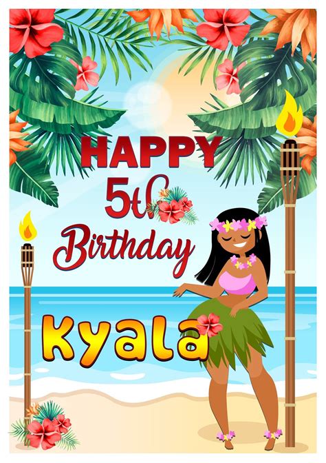 Personalised Hawaiian Happy Birthday Beach Flowers Girl - Etsy