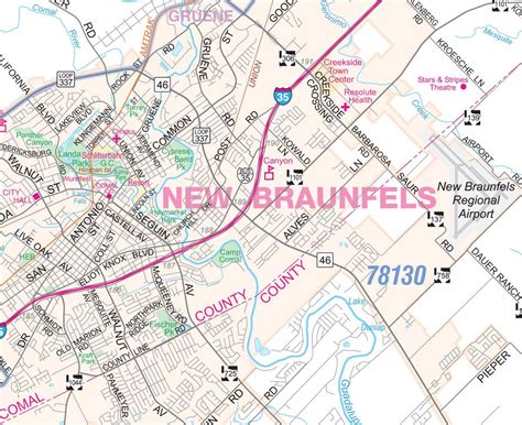 San Antonio New Braunfels Detailed Region Wall Map 36x48 Wzip Codes