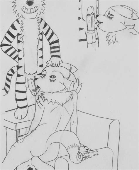 Rule 34 2016 Ass Blush Calvin And Hobbes Digimon Feline Fellatio Female Gerboisebleu Hobbes