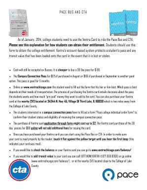 Fillable Online Dept Clcillinois Pace Bus Cta And Ventra Card College