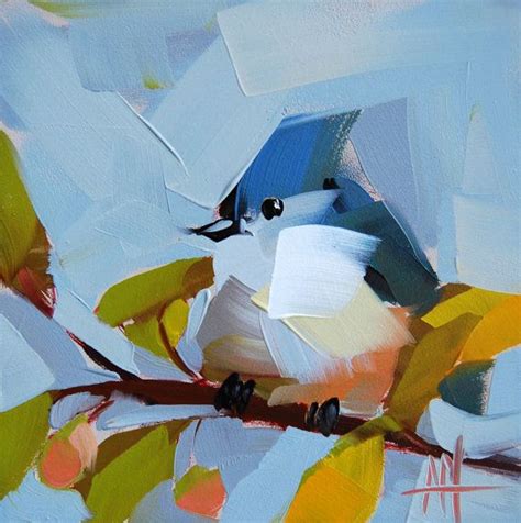 Tufted Titmouse N Original Bird Oil Painting By Angela Moulton X