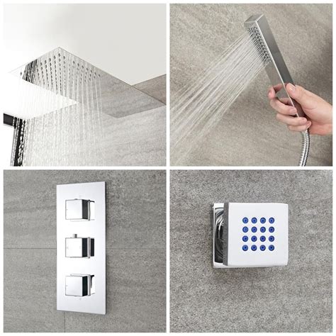 Kit De Douche Thermostatique Avec Inverseur Pommeau Plat Fixe Kit