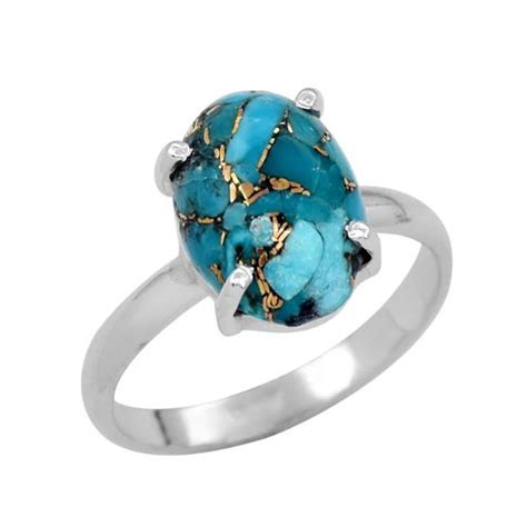 Female Handmade Sterling Silver Blue Copper Turquoise Ring At Rs