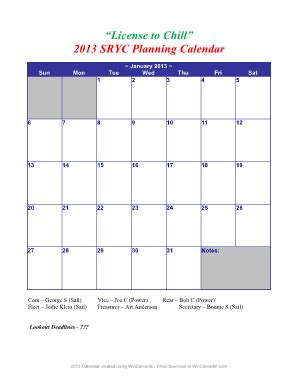 Fillable Online Online Yearly Calendar Form Fax Email Print