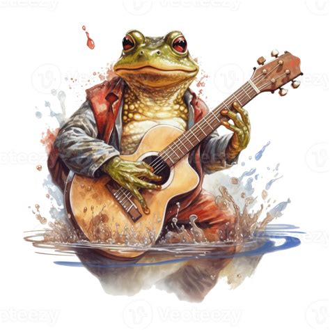 Watercolor Frog Playing Guitar Png