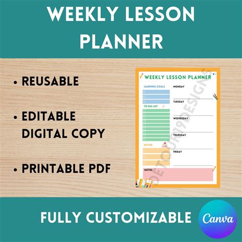 Weekly Lesson Plan Template Editable Printable Homeschool Etsy