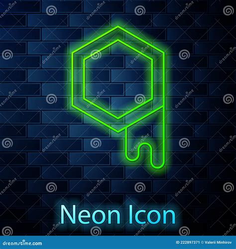 Het Gloeiende Neonlijn Honeycomb Pictogram Geïsoleerd Op De Muur