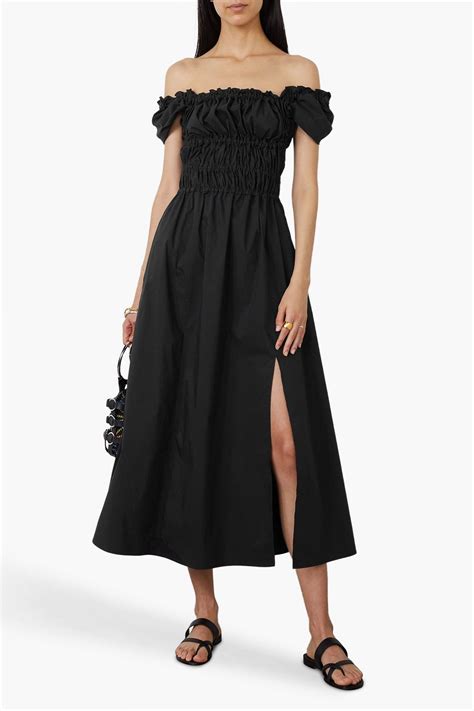 Altuzarra Lily Off The Shoulder Shirred Cotton Poplin Midi Dress The