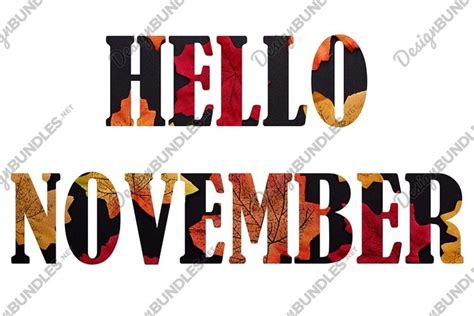 Hello november lettering sign from autumn leaves