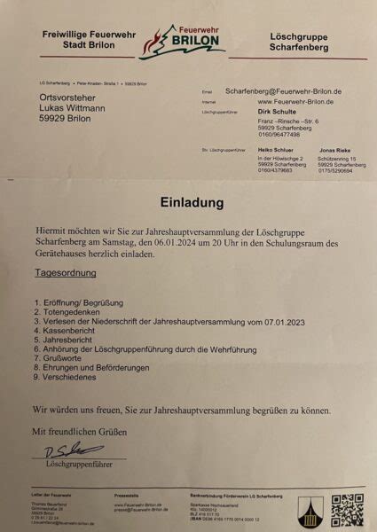 Jahreshauptversammlung L Schgruppe Scharfenberg Scharfenberg