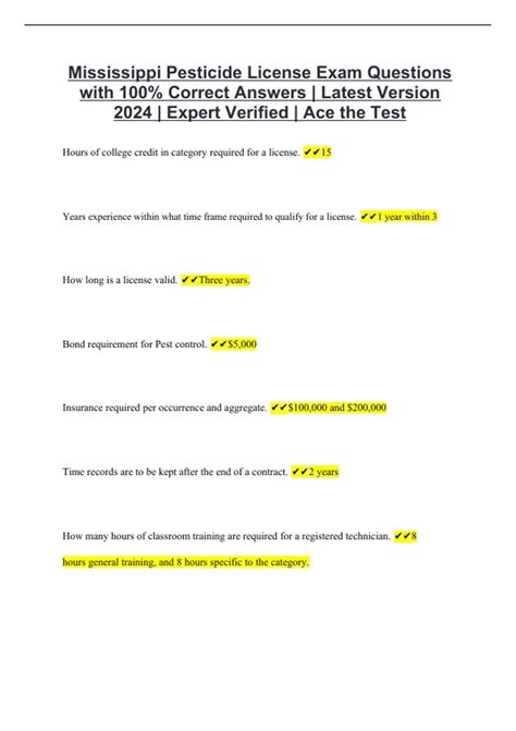 Mississippi Pesticide License Exam Questions with 100% Correct Answers