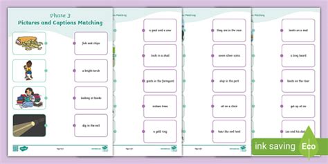 Phase 3 Picture And Caption Matching Worksheet Twinkl