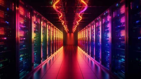 Premium Ai Image Futuristic Server Room With Glowing Lights And