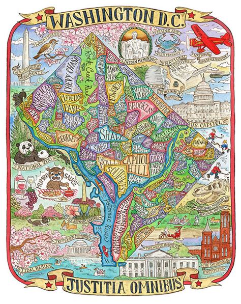 Washington Dc Neighborhood Map Art Print 11x14 Etsy