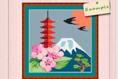 Japanese Pagoda Cross Stitch Pattern Sakura Bonsai