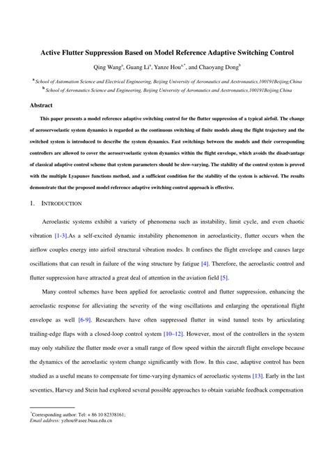 Pdf Active Flutter Suppression Based On Model Reference Adaptive