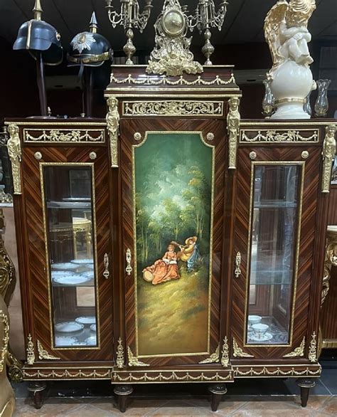 Casa Padrino Barock Vitrine Braun Mehrfarbig Gold Handgefertigter