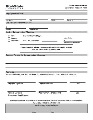 Fillable Online It Usu Communication Allowance Request Form Xls It