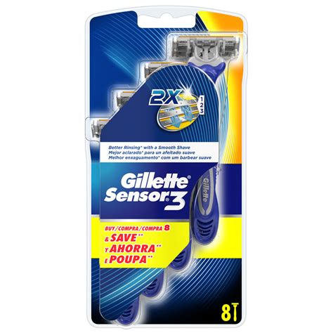 Gillette Sensor 3 Mens Disposable Razor 8 Pack Wilko